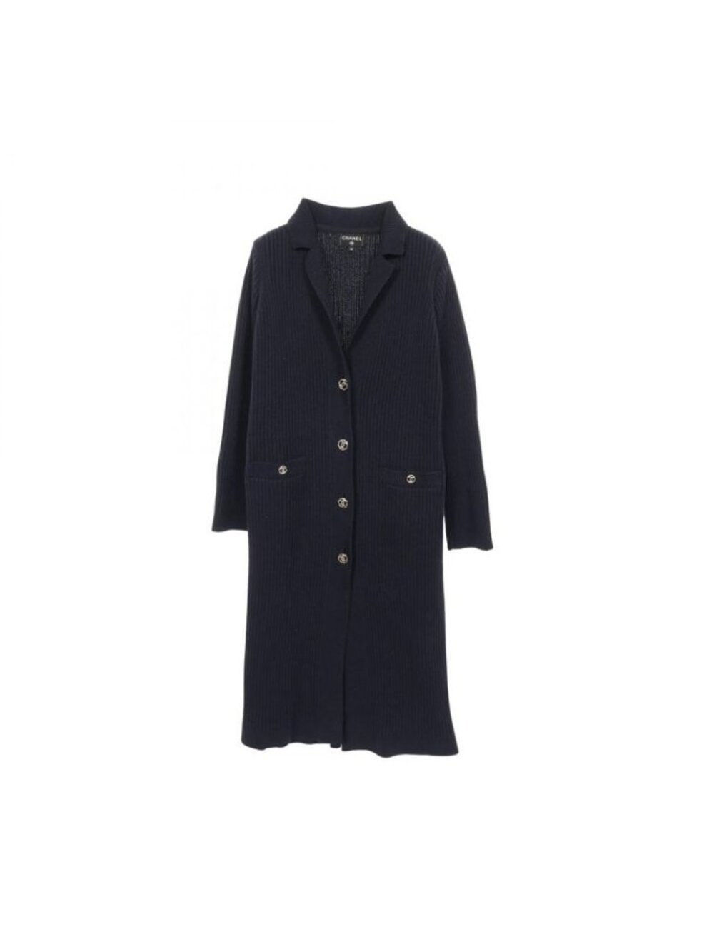 Chanel Cardigan Coco Mark Button Knit Navy Cotton Long
